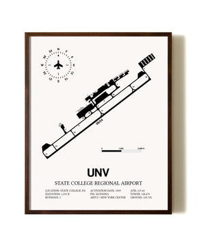 State College Regional Airport aviation print in walnut frame