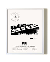 Fullerton Municipal Airport airport map poster in oak frame