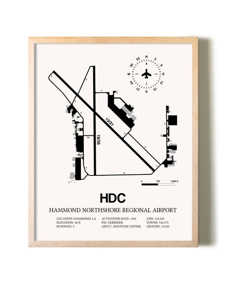 Hammond Northshore Regional Airport framed wall art in white frame