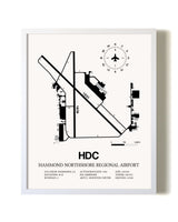 Hammond Northshore Regional Airport airport map poster in oak frame