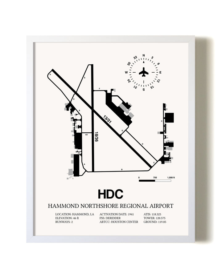 Hammond Northshore Regional Airport airport map poster in oak frame