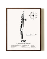 Cartersville Airport aviation print in walnut frame