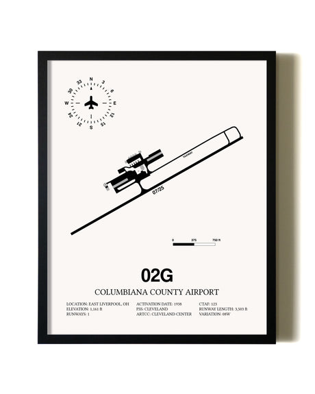 Framed Columbiana County Airport wall art poster in black frame