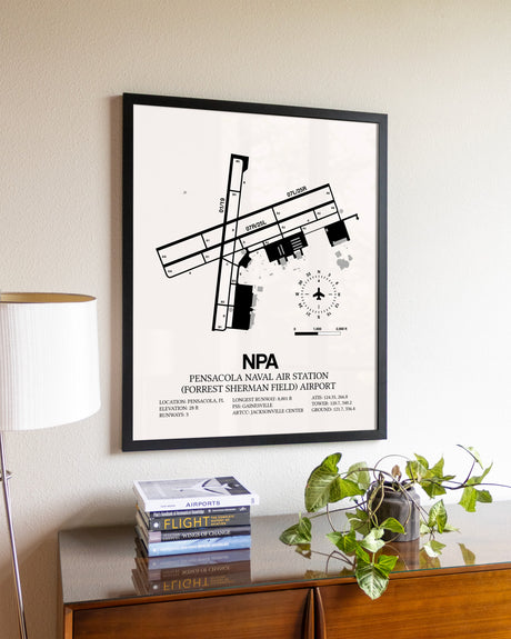 Pensacola Naval Air Station (Forrest Sherman Field) Airport aviation wall décor in black wood frame