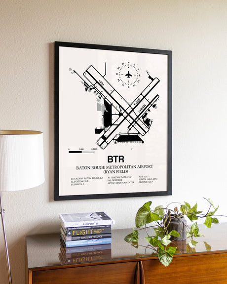 Baton Rouge Metropolitan Airport (Ryan Field) aviation wall décor in black wood frame