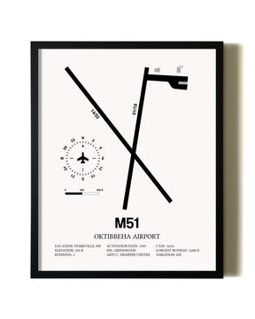 Framed Oktibbeha Airport wall art poster in black frame