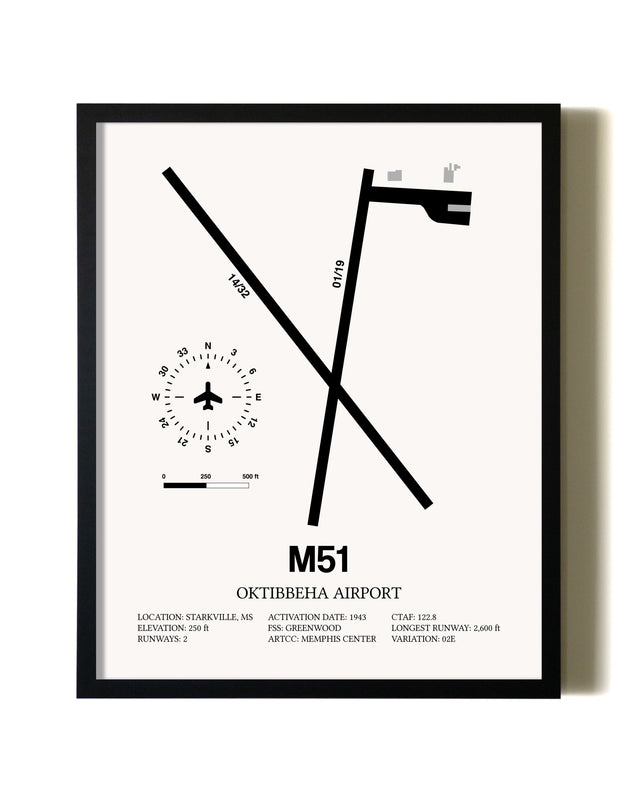 Framed Oktibbeha Airport wall art poster in black frame
