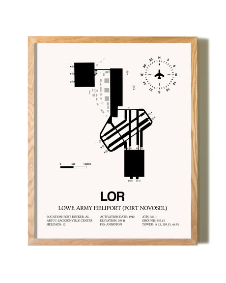 Lowe Army Heliport (Fort Novosel) framed print in natural wood frame