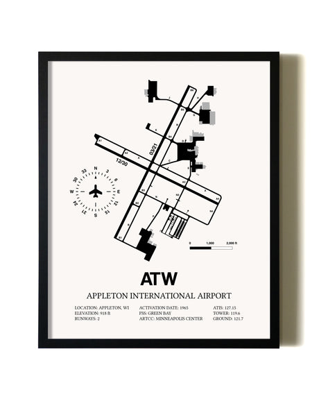 Framed Appleton International Airport wall art poster in black frame