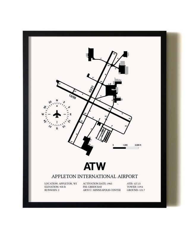 Framed Appleton International Airport wall art poster in black frame