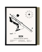 Framed Stockton Metro Airport wall art poster in black frame