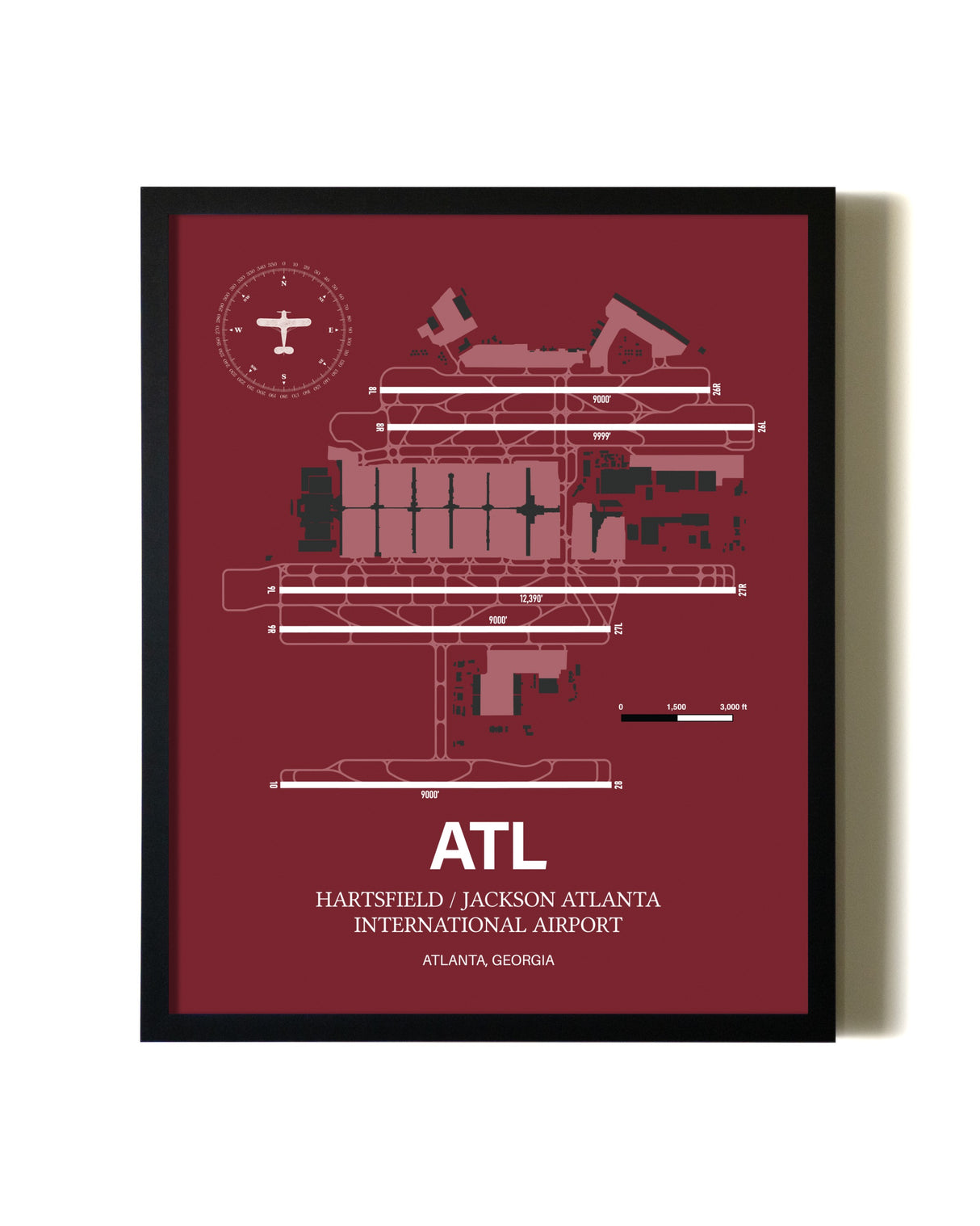 Red Framed Hartsfield/Jackson Atlanta International Airport wall art poster in black frame