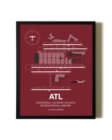 Red Framed Hartsfield/Jackson Atlanta International Airport wall art poster in black frame