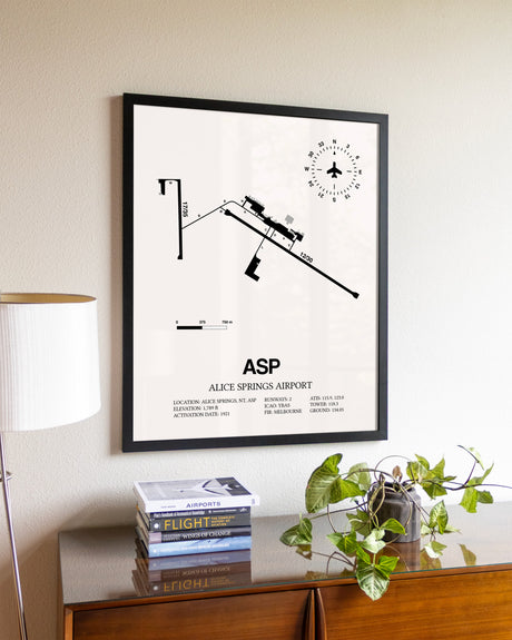 Alice Springs Airport aviation wall décor in black wood frame