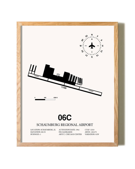 Schaumburg Regional Airport framed print in natural wood frame
