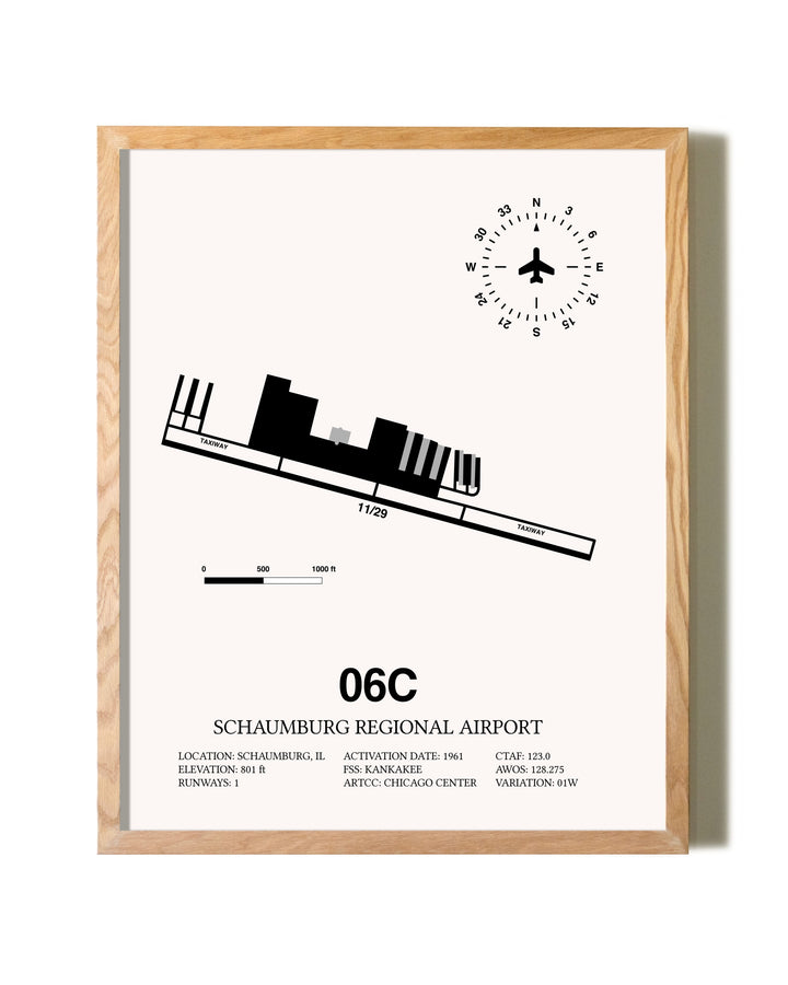 Schaumburg Regional Airport framed print in natural wood frame