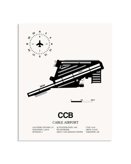 Gray Cable Airport framed poster displayed in an airplane hangar
