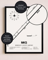 Framed Berkeley County Airport layout wall art poster