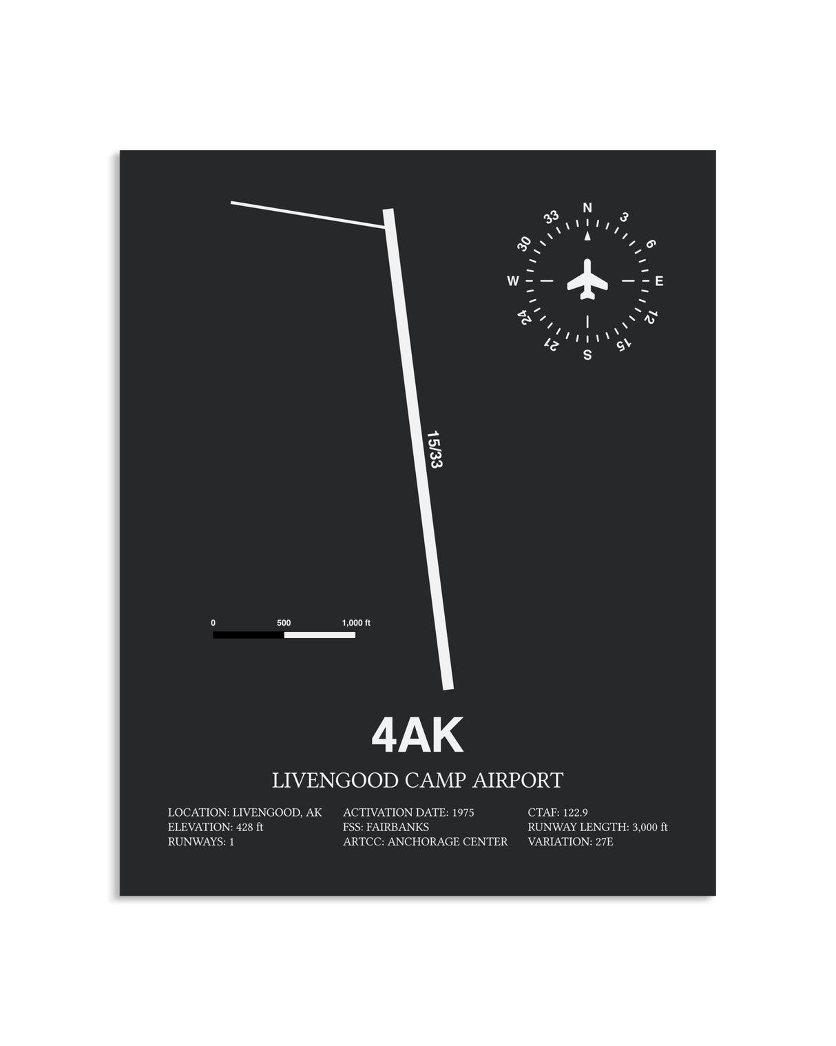 Gray Framed Livengood Camp Airport layout wall art poster
