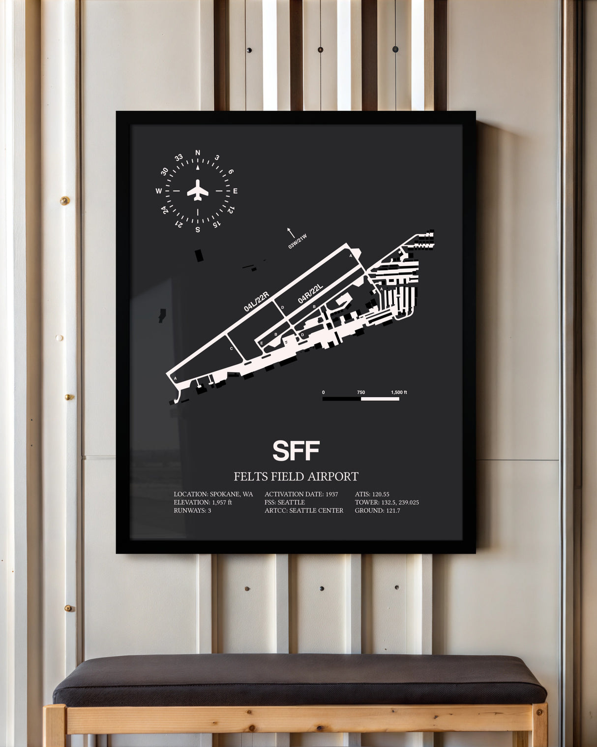 Frame color options for Felts Field Airport Wall Art
