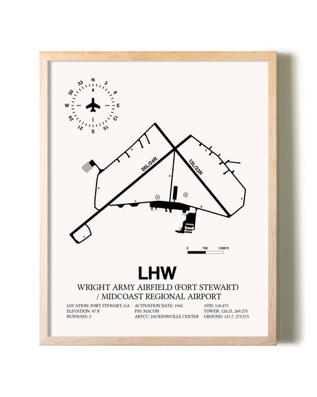Wright Army Airfield (Fort Stewart) / Midcoast Regional Airport framed wall art in white frame