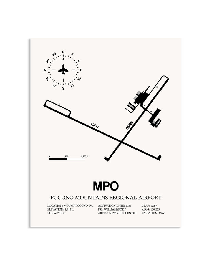 Gray Pocono Mountains Regional Airport framed poster displayed in an airplane hangar