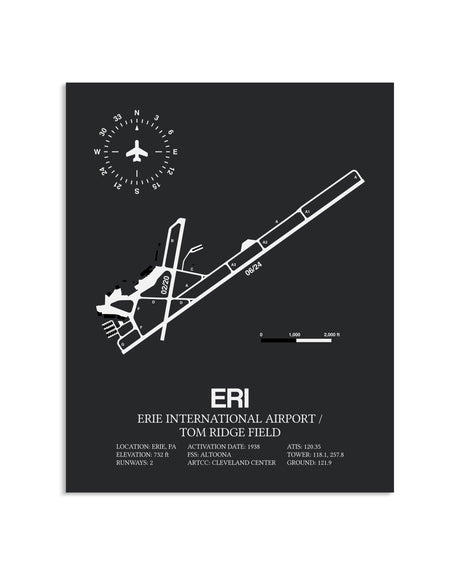 Gray Framed Erie International Airport / Tom Ridge Field layout wall art poster