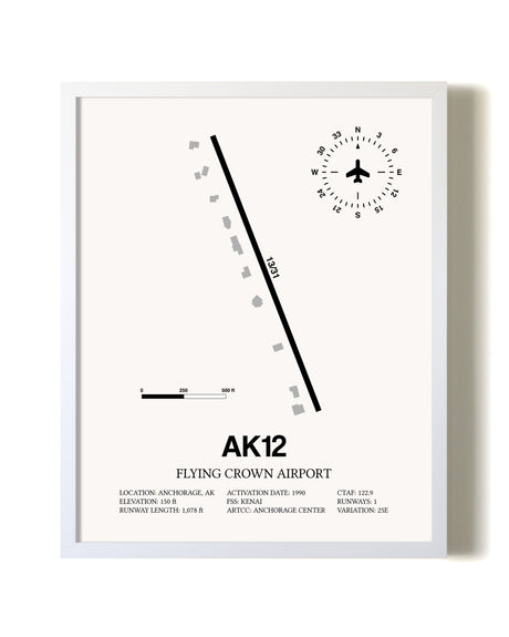 Flying Crown Airport airport map poster in oak frame
