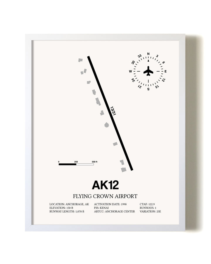 Flying Crown Airport airport map poster in oak frame