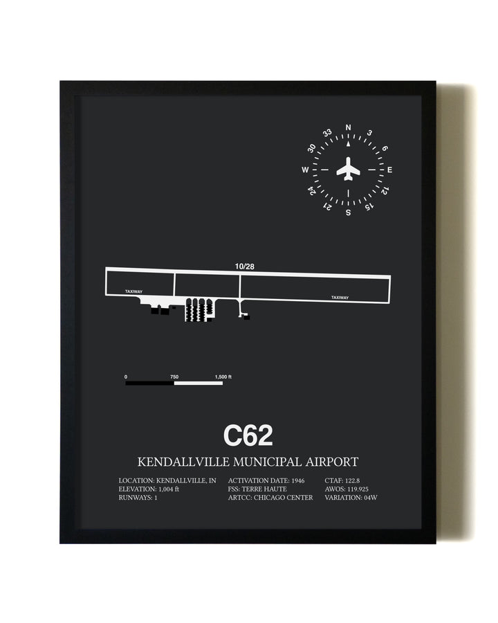 Unframed Kendallville Municipal Airport map print poster