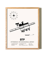 Pittsburgh / Butler Regional Airport framed print in natural wood frame