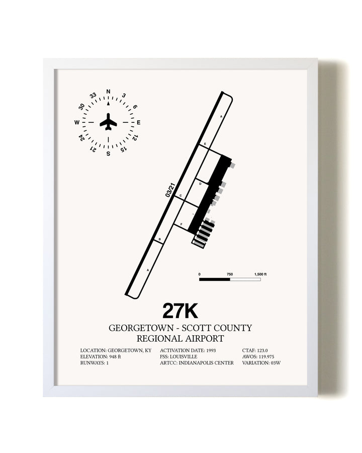 Georgetown - Scott County Regional Airport airport map poster in oak frame