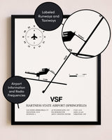 Framed Hartness State Airport (Springfield) layout wall art poster