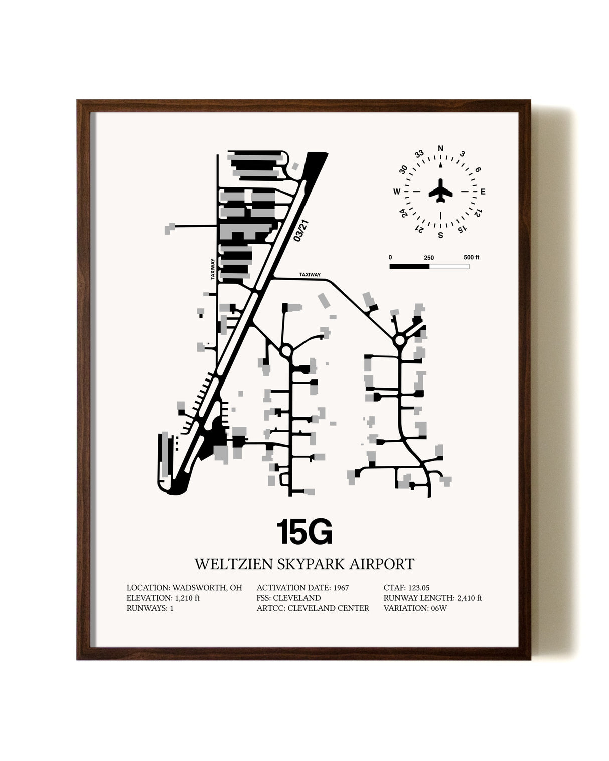 Weltzien Skypark Airport aviation print in walnut frame