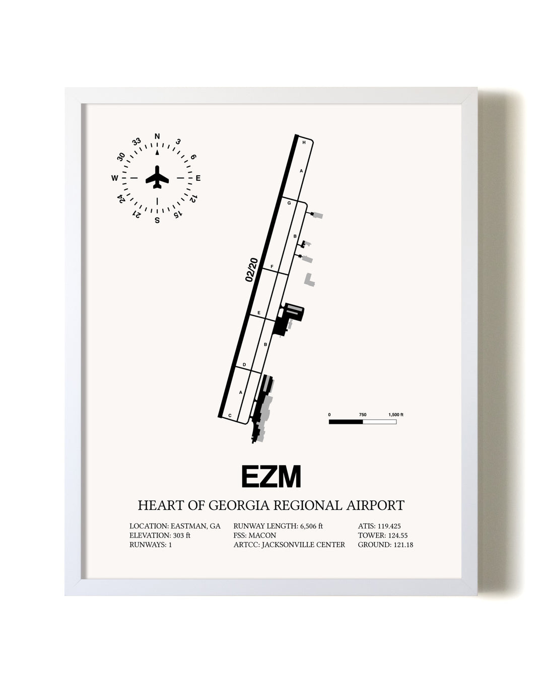 Heart Of Georgia Regional Airport airport map poster in oak frame