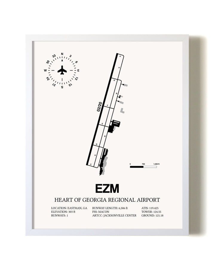 Heart Of Georgia Regional Airport airport map poster in oak frame