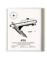 Fulton County Executive Airport / Charlie Brown Field airport map poster in oak frame