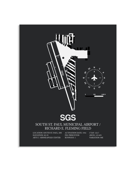 Gray Framed South St. Paul Municipal Airport / Richard E. Fleming Field layout wall art poster