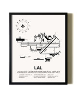 Framed Lakeland Linder International Airport wall art poster in black frame