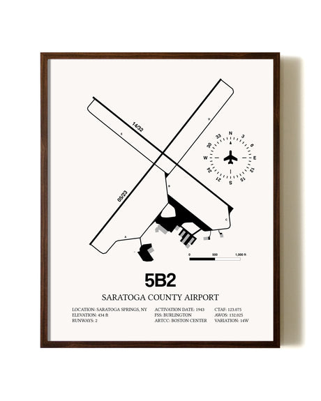 Saratoga County Airport aviation print in walnut frame