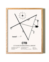 Cut Bank International Airport framed print in natural wood frame