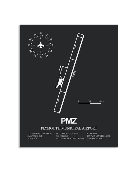 Gray Framed Plymouth Municipal Airport layout wall art poster