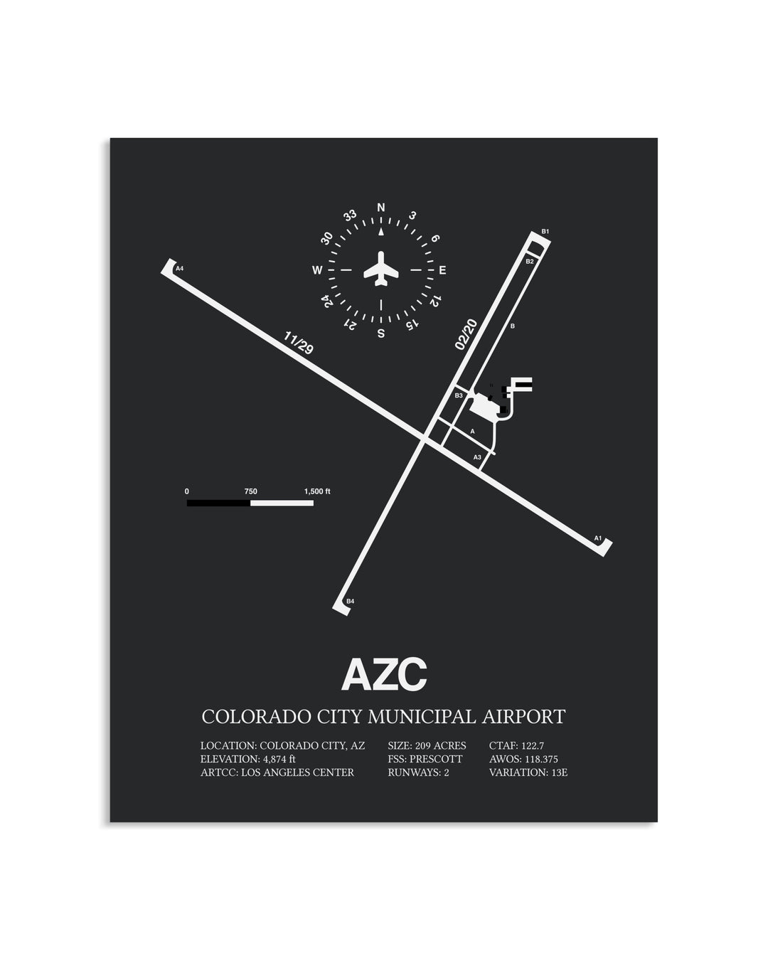 Gray Framed Colorado City Municipal Airport layout wall art poster