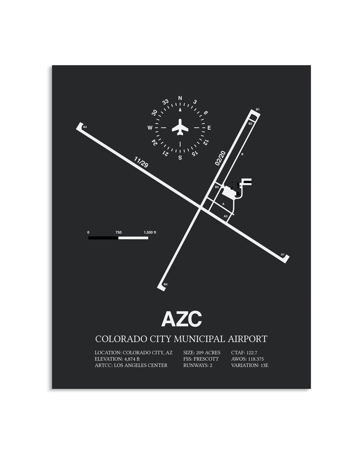 Gray Framed Colorado City Municipal Airport layout wall art poster