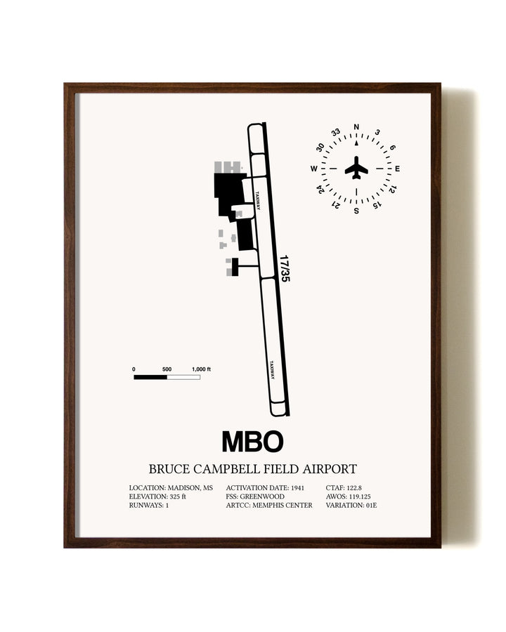 Bruce Campbell Field aviation print in walnut frame