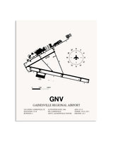 Gray Gainesville Regional Airport framed poster displayed in an airplane hangar