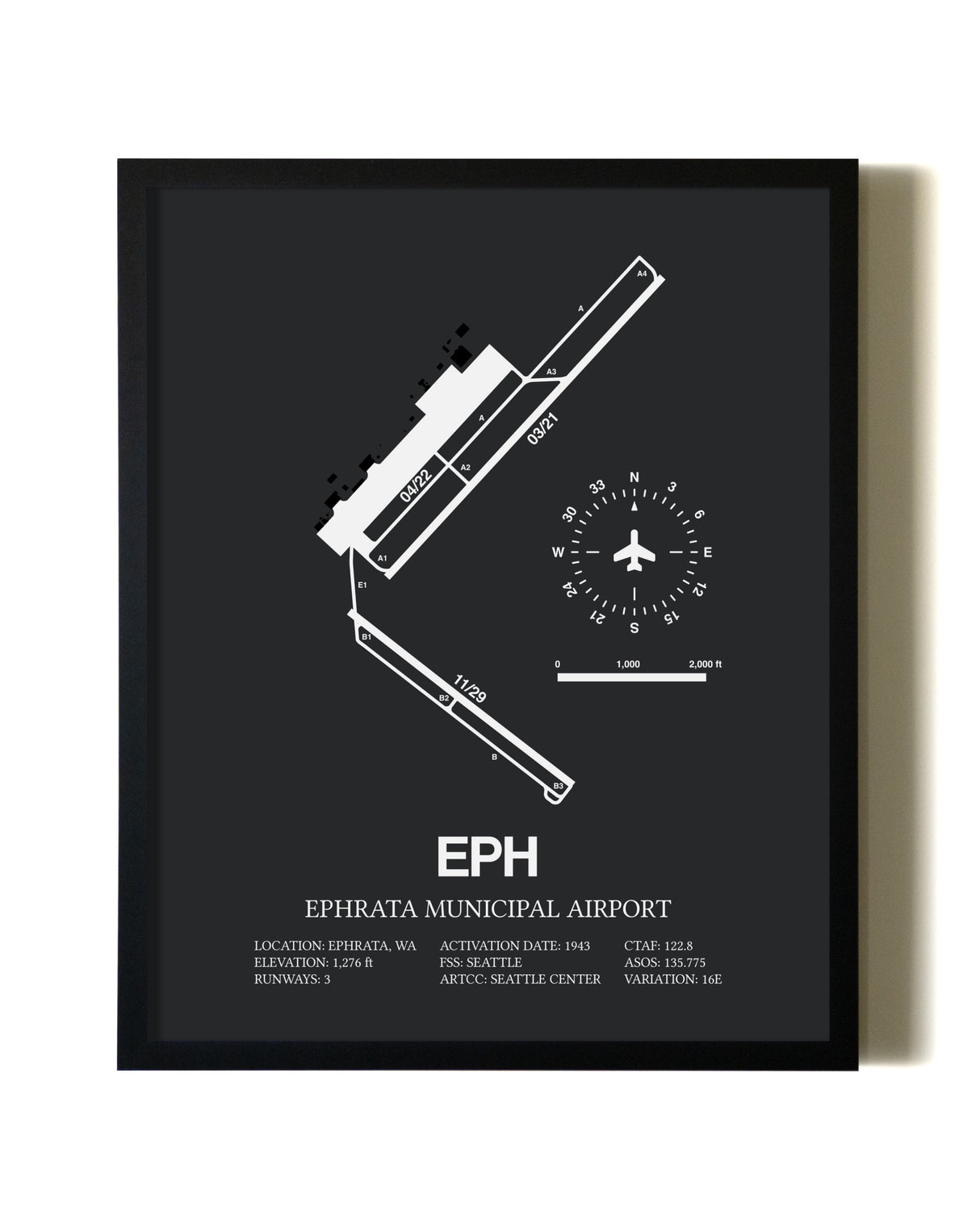 Unframed Ephrata Municipal Airport map print poster