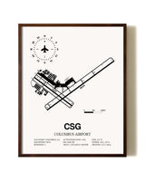 Columbus Airport aviation print in walnut frame