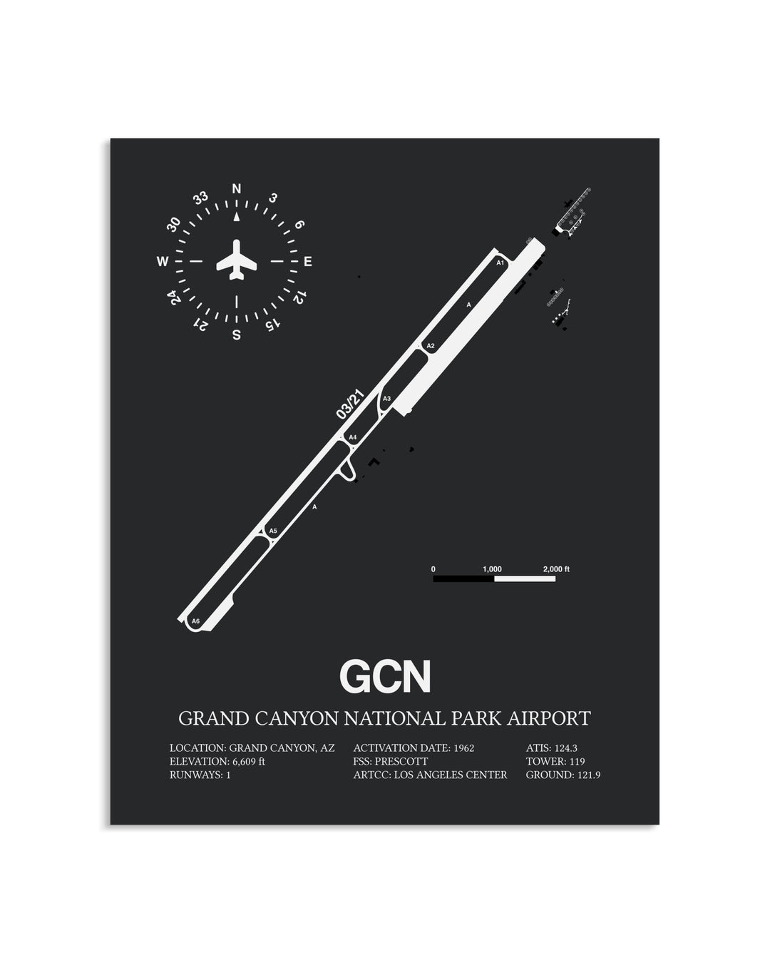Gray Framed Grand Canyon National Park Airport layout wall art poster