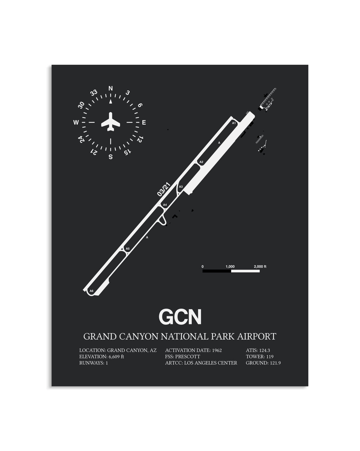 Gray Framed Grand Canyon National Park Airport layout wall art poster